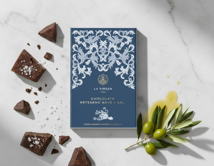 Ambachtelijke pure chocolade met extra vierge olijfolie en zout