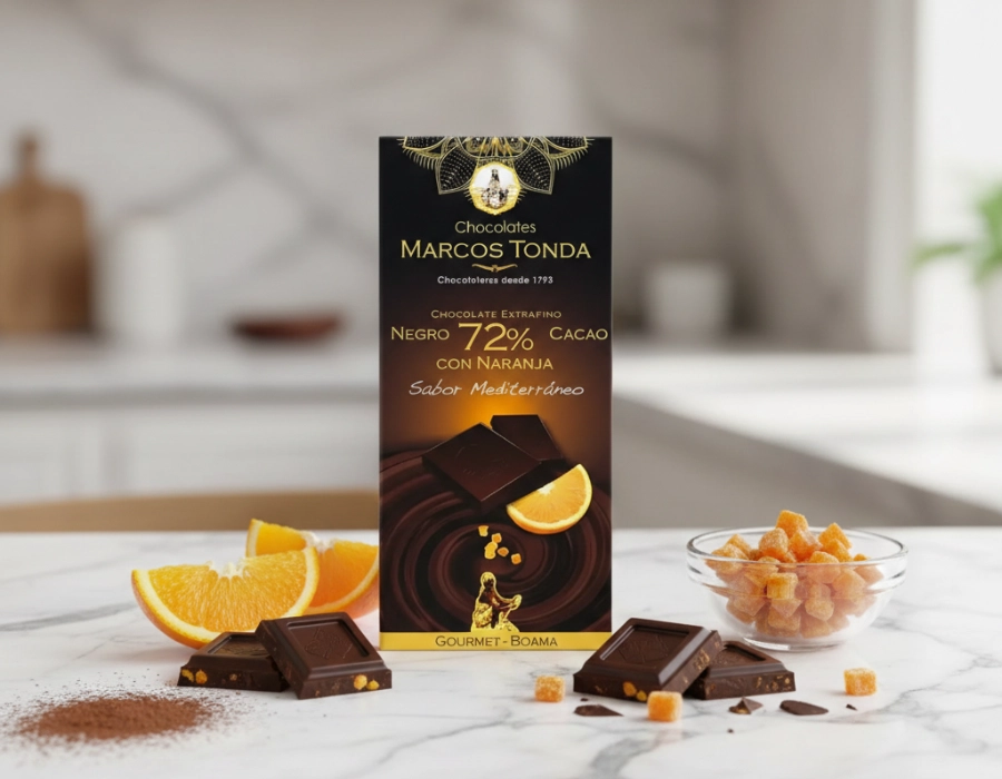 Gourmet pure chocolade Boama met sinaasappel -72% cacao